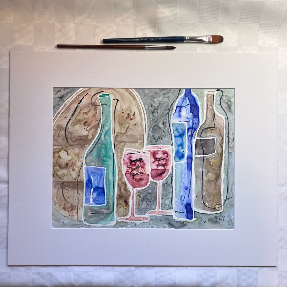 Abstract Wine Theme Bar Art Watercolor Painting